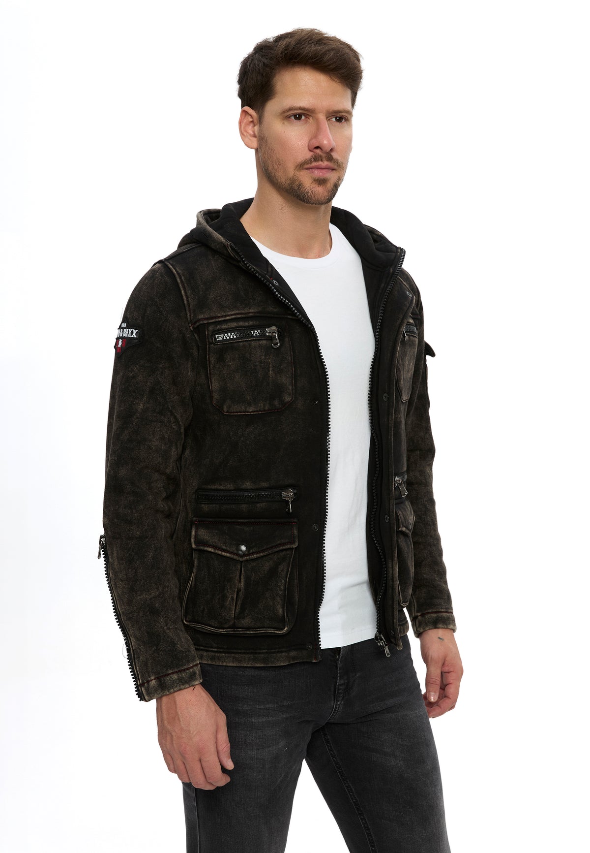 Erkek Kapüşonlu Fermuarlı Çok Cepli Sweatshirt CL611