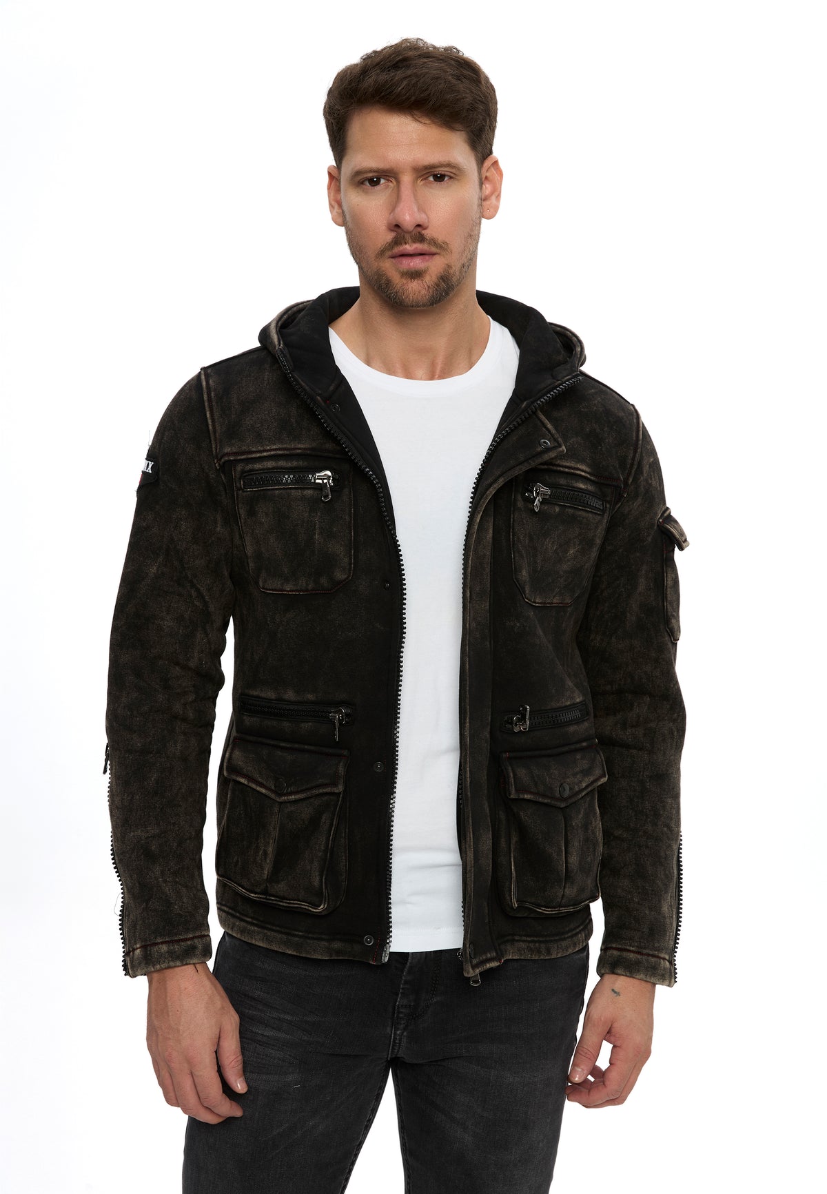 Erkek Kapüşonlu Fermuarlı Çok Cepli Sweatshirt CL611
