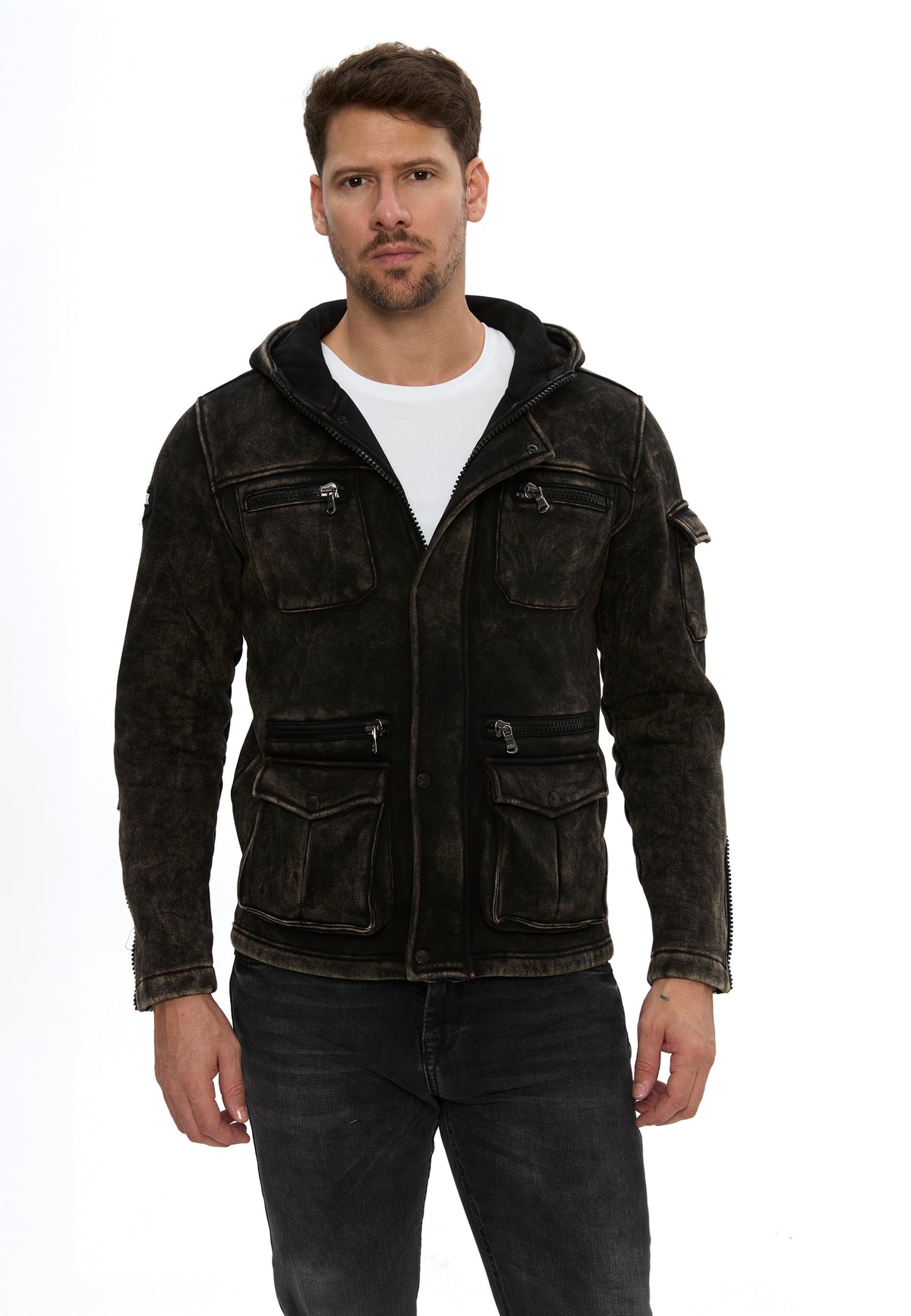 Erkek Kapüşonlu Fermuarlı Çok Cepli Sweatshirt CL611