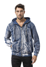 CL594 Siyah-Mavi Tie-Dye Desenli Kapüşonlu Sweatshirt Retro Havası