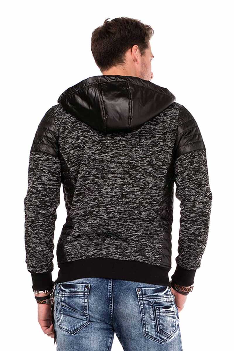 CL310 Deri Detay Fermuarlı Slim Fit Erkek Zip Hoodie