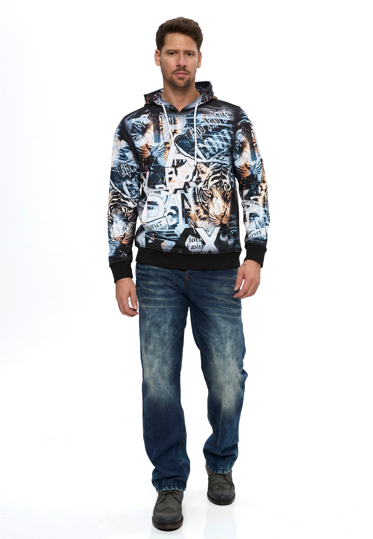 Erkek Kapüşonlu Desenli Regular Fit Sweatshirt CL615