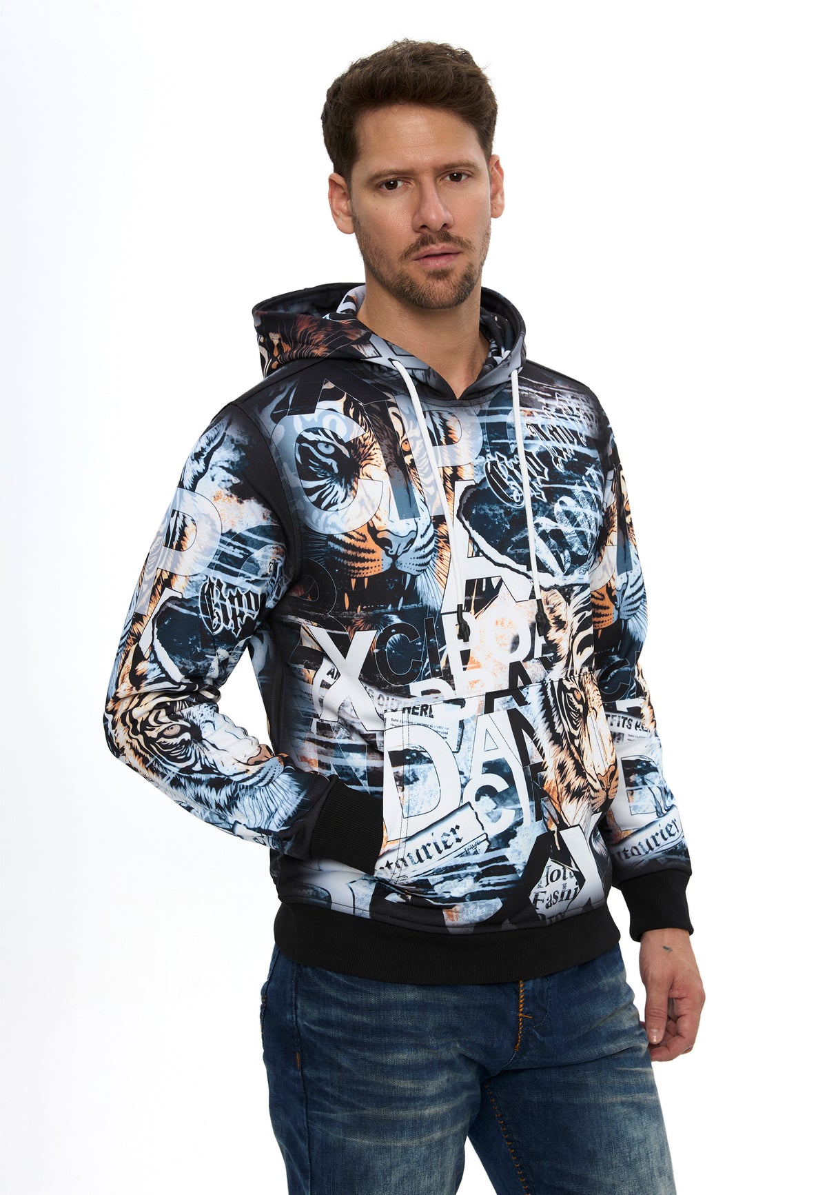 Erkek Kapüşonlu Desenli Regular Fit Sweatshirt CL615