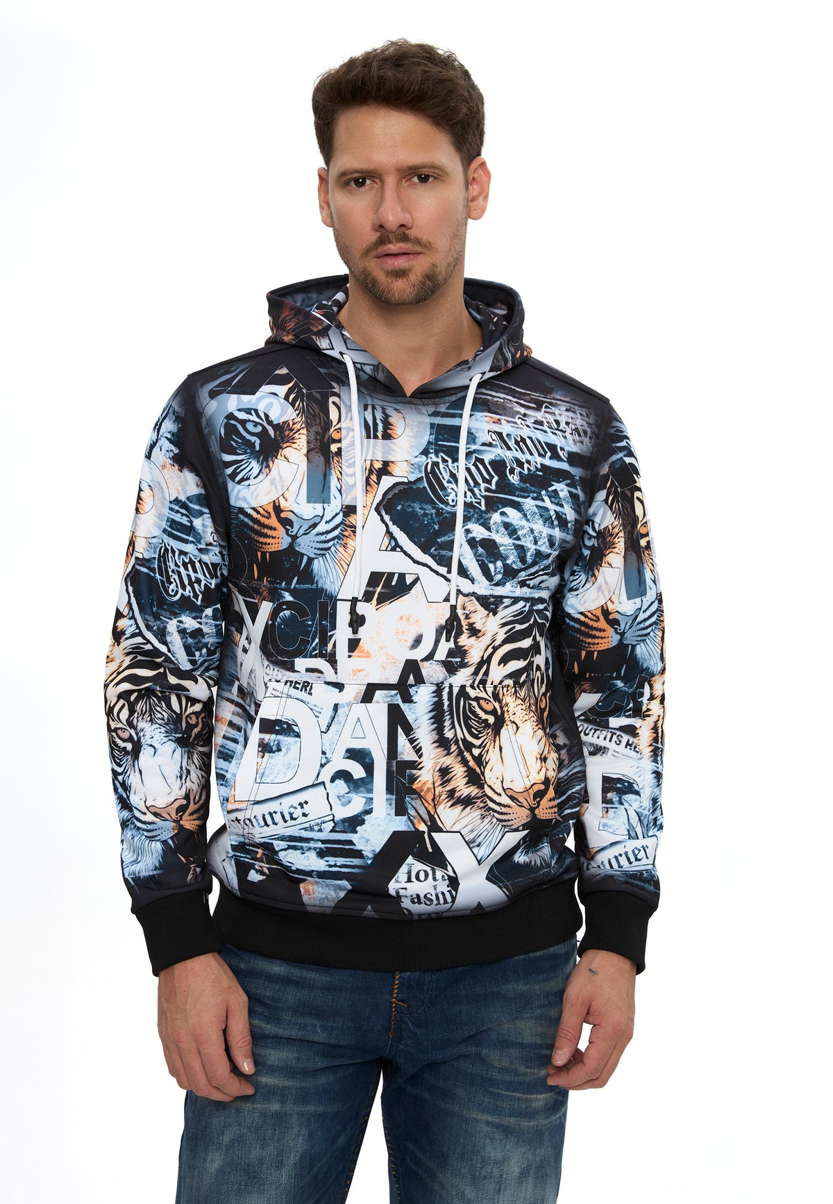 Erkek Kapüşonlu Desenli Regular Fit Sweatshirt CL615