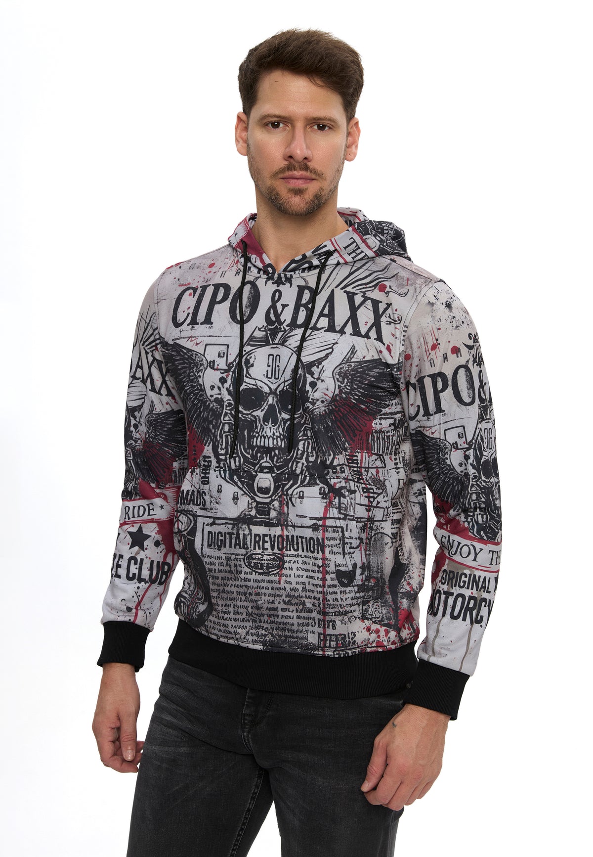 Erkek Kapüşonlu Baskılı Regular Fit Sweatshirt CL614