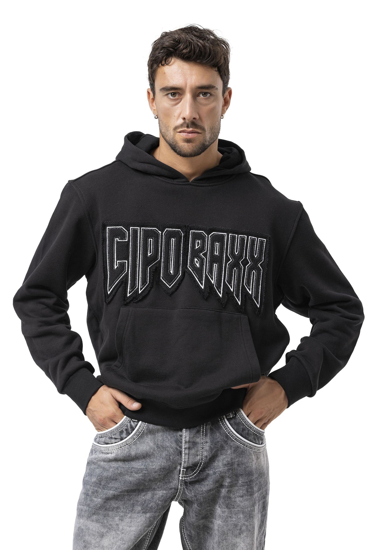 CL601 Erkek Kapüşonlu Sweatshirt – "CIPO BAXX" ön baskılı ve kanguru cepli