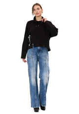 WL369 Kadın Kapüşonlu Hoodie Sweatshirt Rahat Şık ve Sokak Stiline Uygun