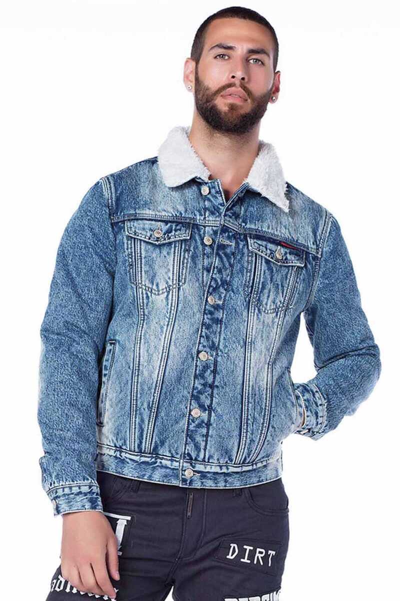 CJ136 Yakası Kürklü Denim Erkek Ceket