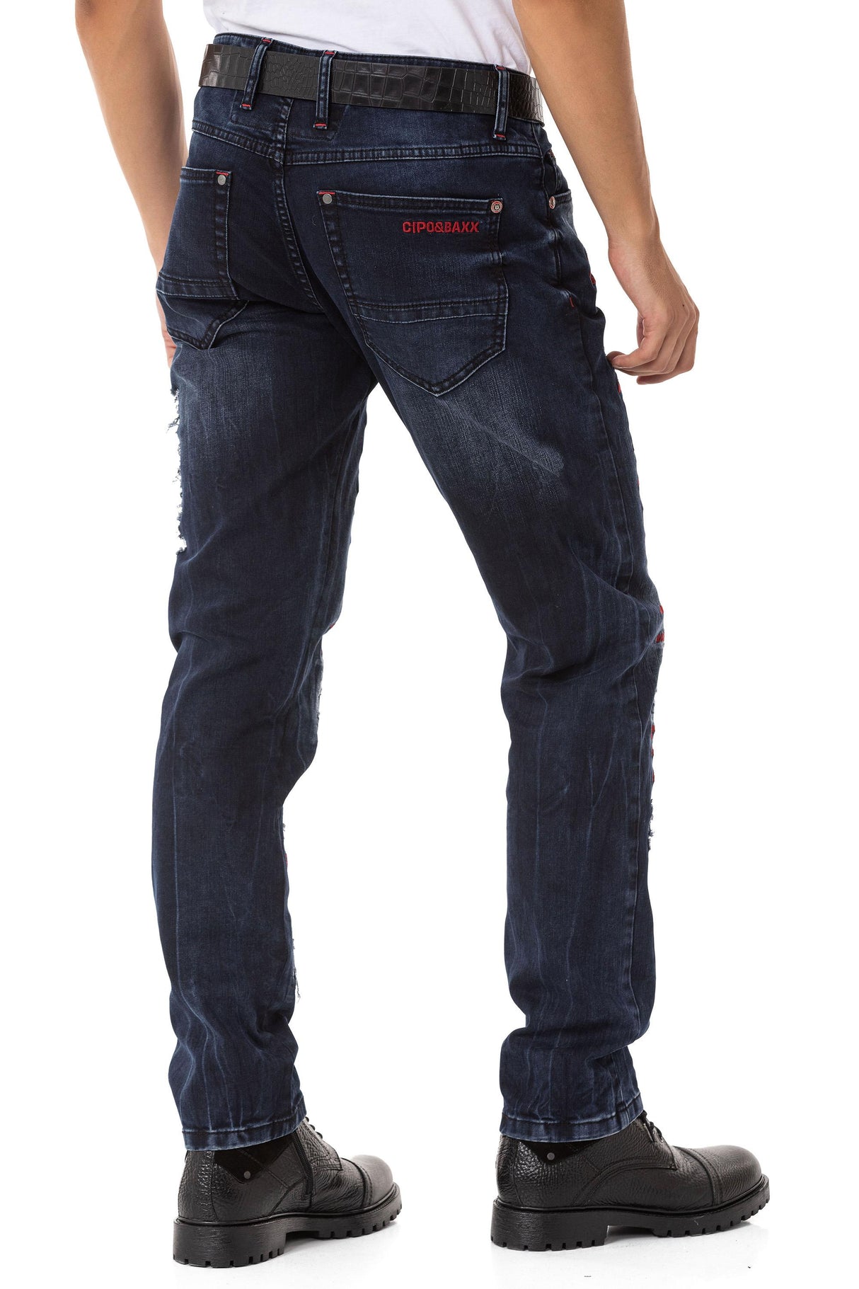 CD694 Yırtık Detaylara Sahip Yazı İşlemeli Erkek Jean Pantolon