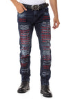 CD694 Yırtık Detaylara Sahip Yazı İşlemeli Erkek Jean Pantolon