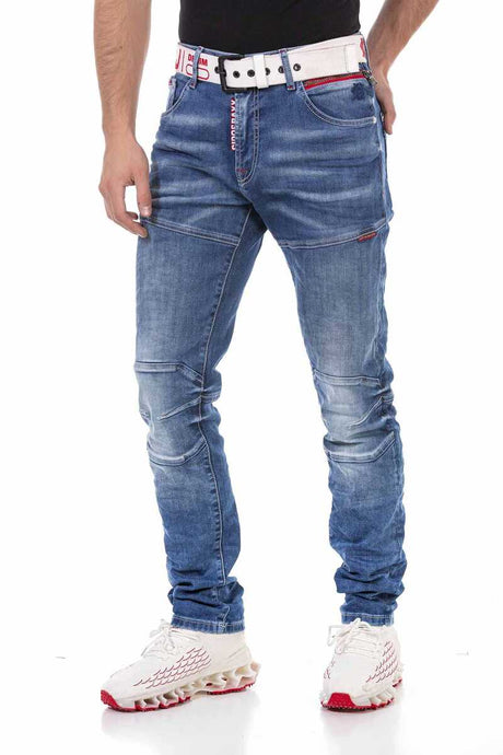 CD698 Gizli Cepli Parçalı Biker Tarz Erkek Jean Pantolon