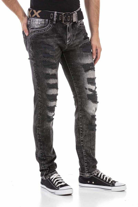 CD713 Kabartma Logolu Yırtık Slim Fit Erkek Jean Pantolon