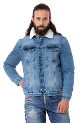 CJ294 Kürklü Erkek Denim Ceket