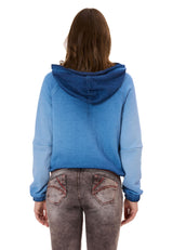Kadın Crop Oversize Kapüşonlu Yıkamalı Yarım Fermuarlı Sweatshirt WL373