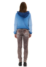 Kadın Crop Oversize Kapüşonlu Yıkamalı Yarım Fermuarlı Sweatshirt WL373