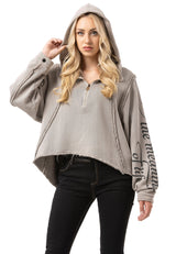 Kadın Crop Oversize Yarım Fermuarlı Pamuklu Sweatshirt WL380
