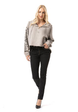 Kadın Crop Oversize Yarım Fermuarlı Pamuklu Sweatshirt WL380