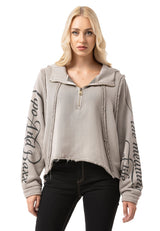 Kadın Crop Oversize Yarım Fermuarlı Pamuklu Sweatshirt WL380