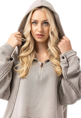 Kadın Crop Oversize Yarım Fermuarlı Pamuklu Sweatshirt WL380
