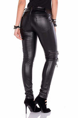 WD350 Siyah Renk Deri Kadın Pantolon