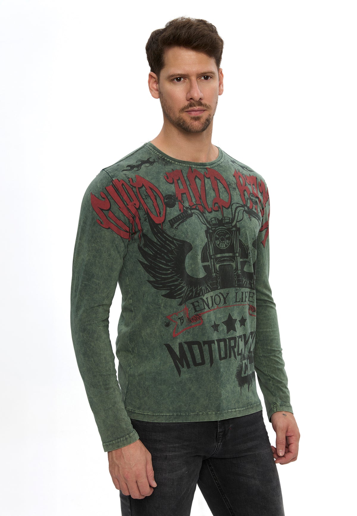 Erkek Baskılı Regular Fit Bisiklet Yaka Uzun Kollu Sweatshirt CL617