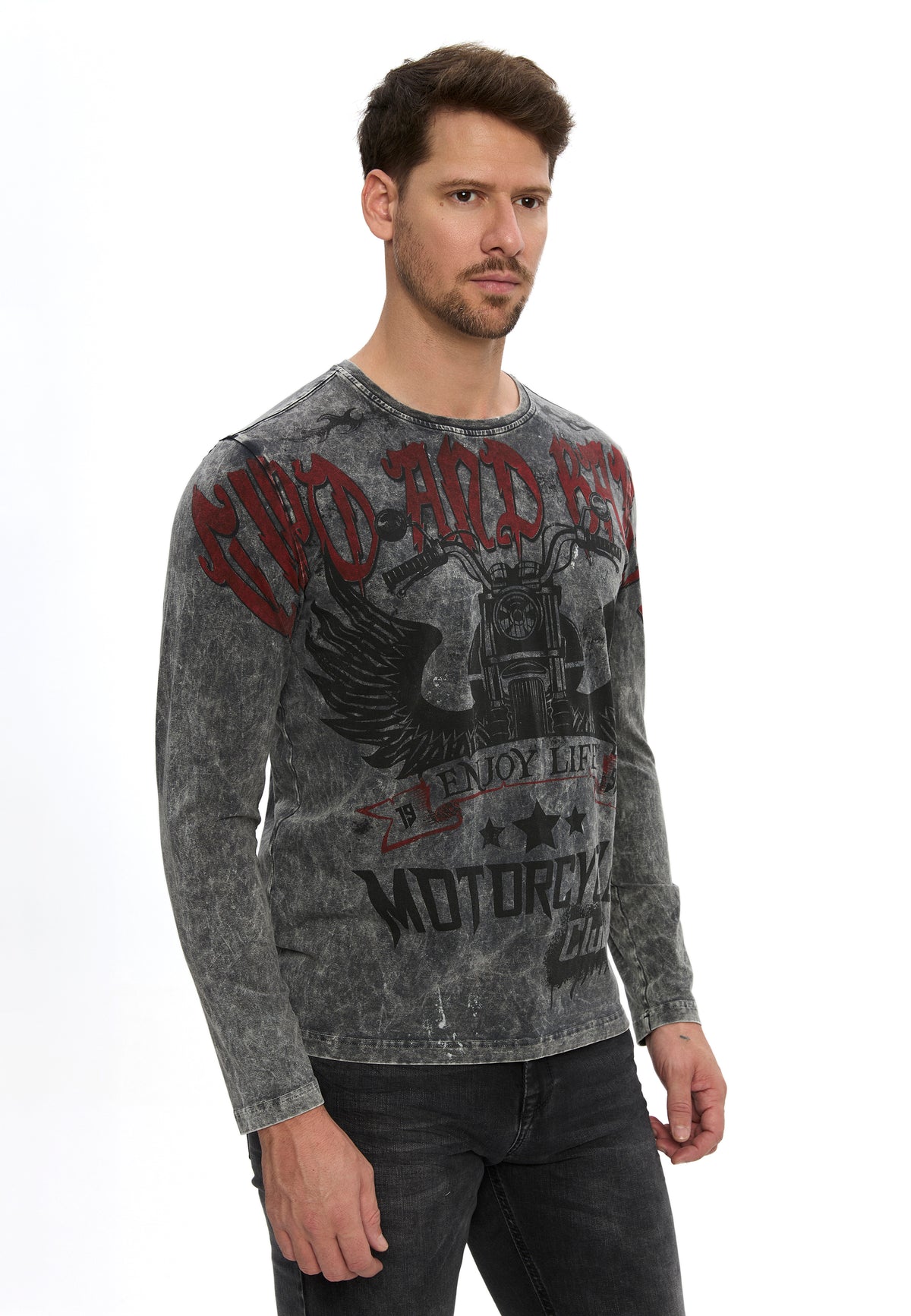 Erkek Baskılı Regular Fit Bisiklet Yaka Uzun Kollu Sweatshirt CL617