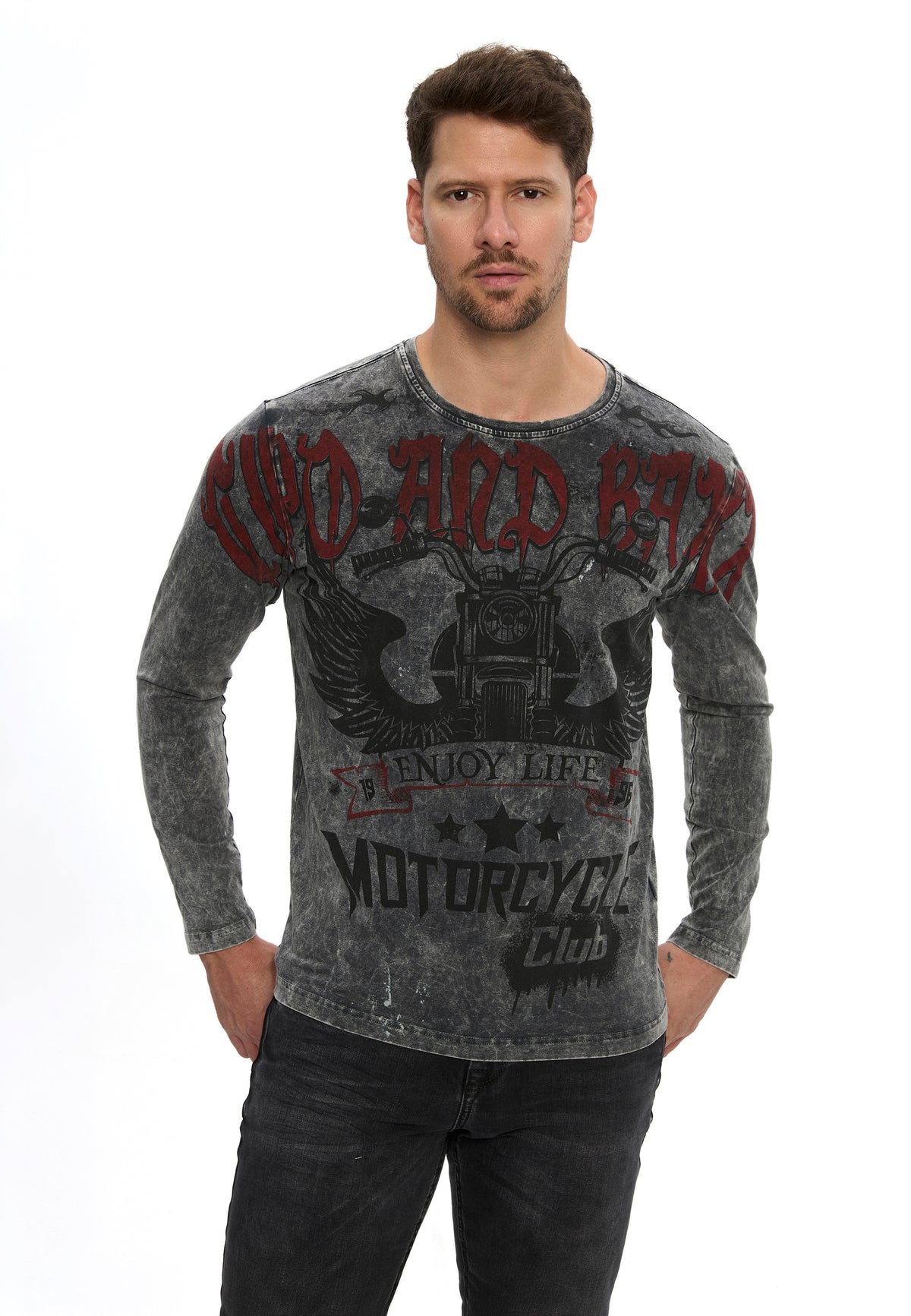 Erkek Baskılı Regular Fit Bisiklet Yaka Uzun Kollu Sweatshirt CL617