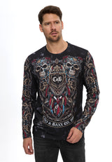 Erkek Kuru Kafa Baskılı Bisiklet Yaka Uzun Kollu Sweatshirt CL616