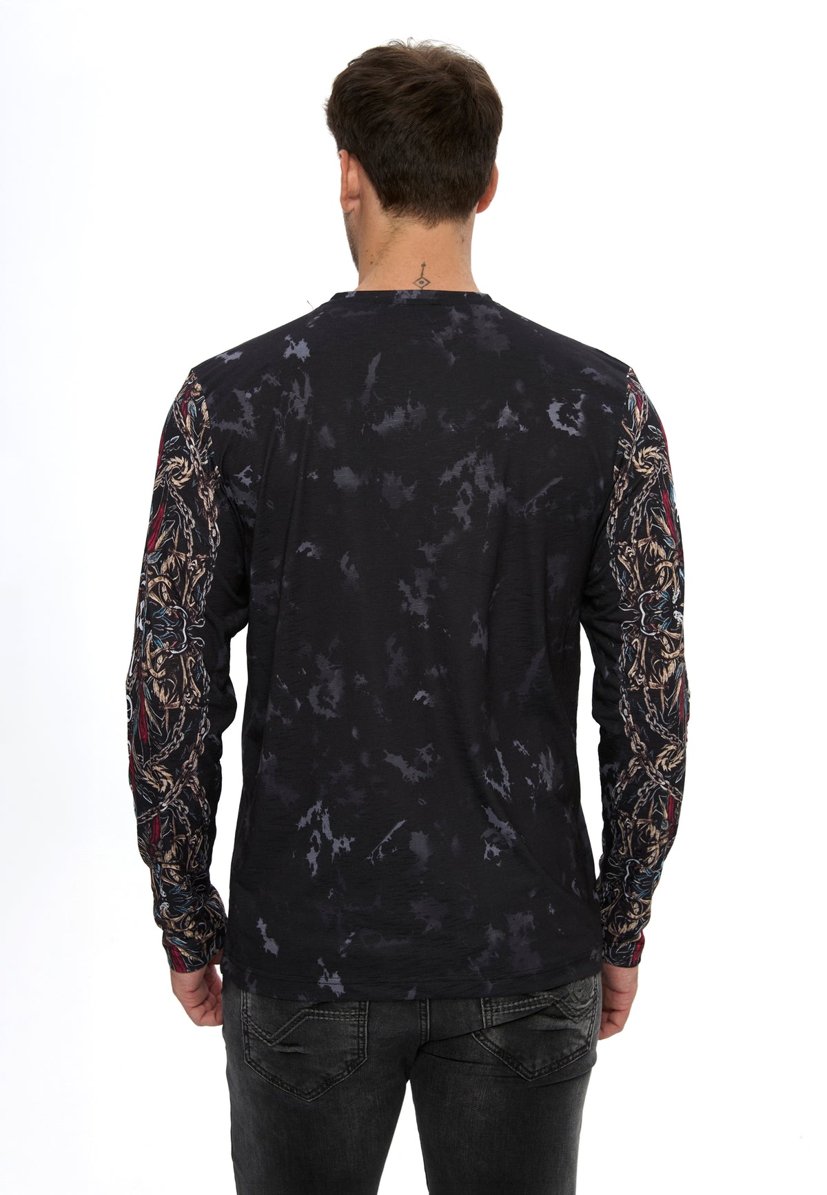 Erkek Kuru Kafa Baskılı Bisiklet Yaka Uzun Kollu Sweatshirt CL616