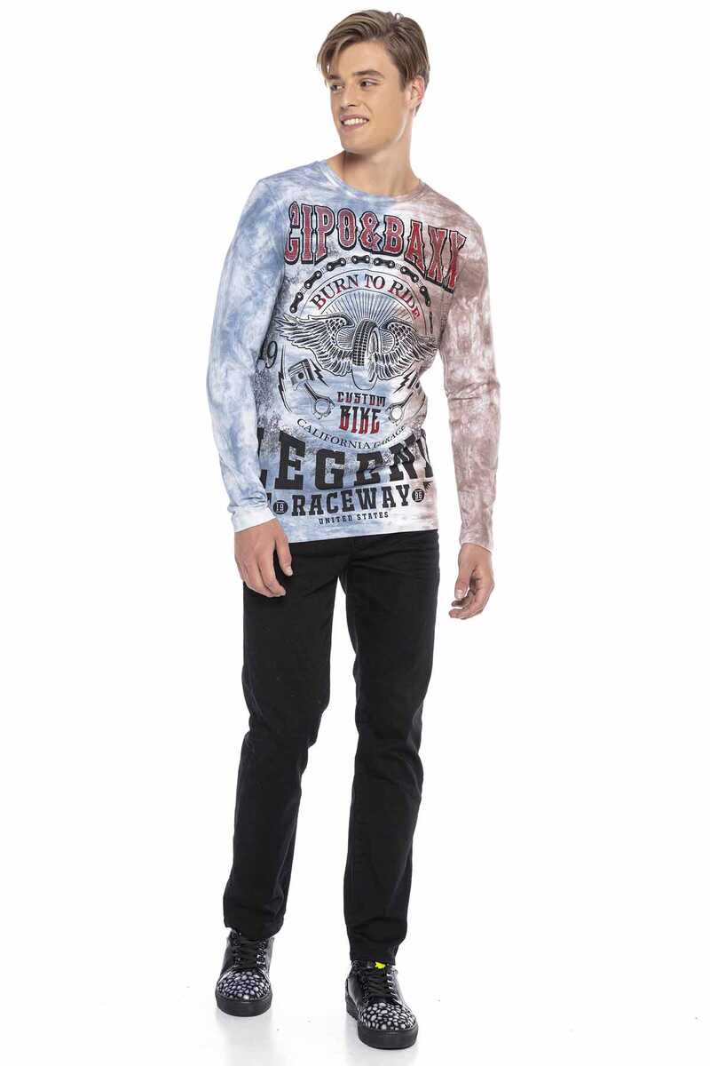 CL410 Biker Stil Baskılı Erkek Long Sleeve Tişört