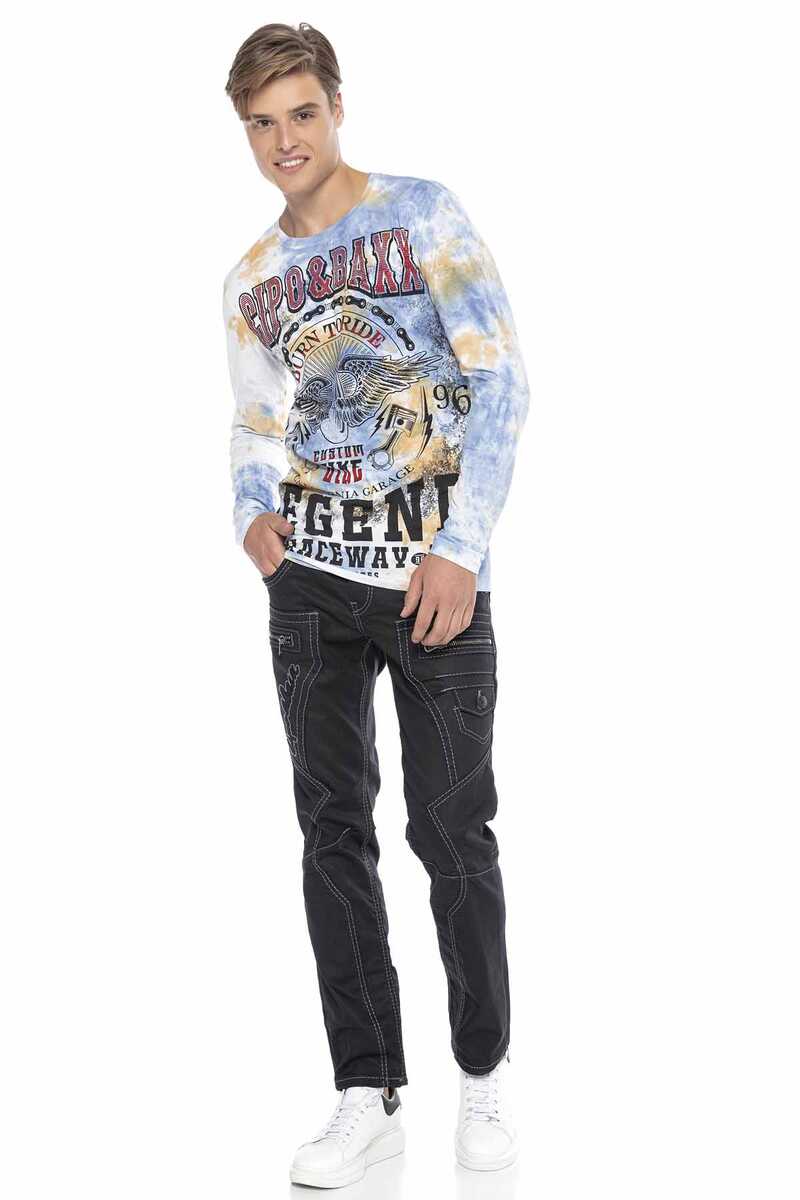 CL410 Biker Stil Baskılı Erkek Long Sleeve Tişört