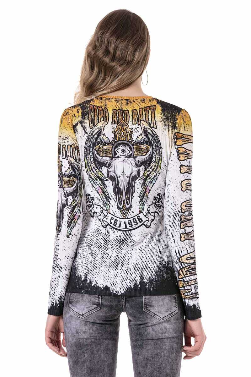 WL292 V Yaka  Desenli Ince Sweatshirt