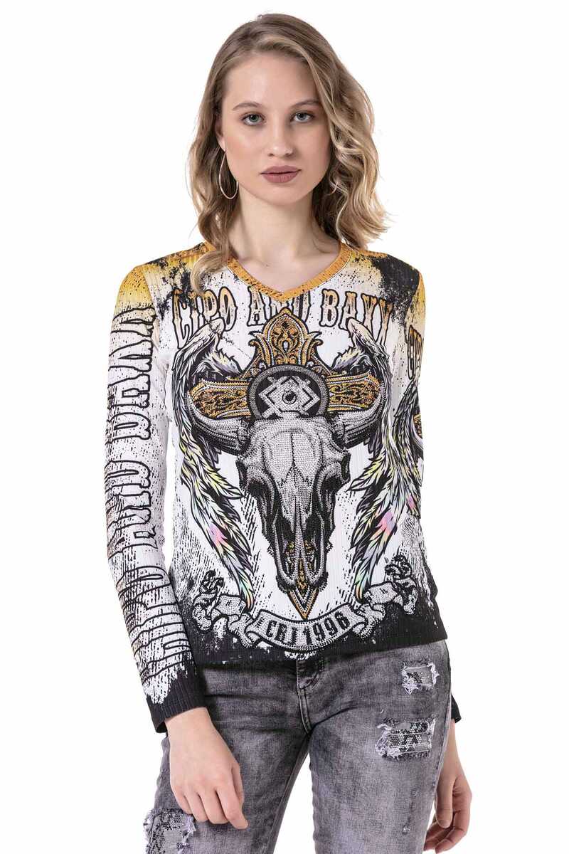 WL292 V Yaka  Desenli Ince Sweatshirt