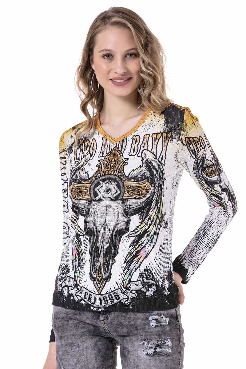 WL292 V Yaka  Desenli Ince Sweatshirt