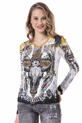 WL292 V Yaka  Desenli Ince Sweatshirt