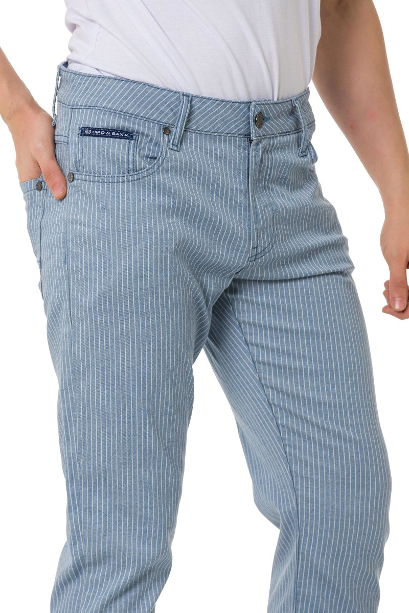 CD841 Çizgili Keten Slim Fit Erkek Pantolon
