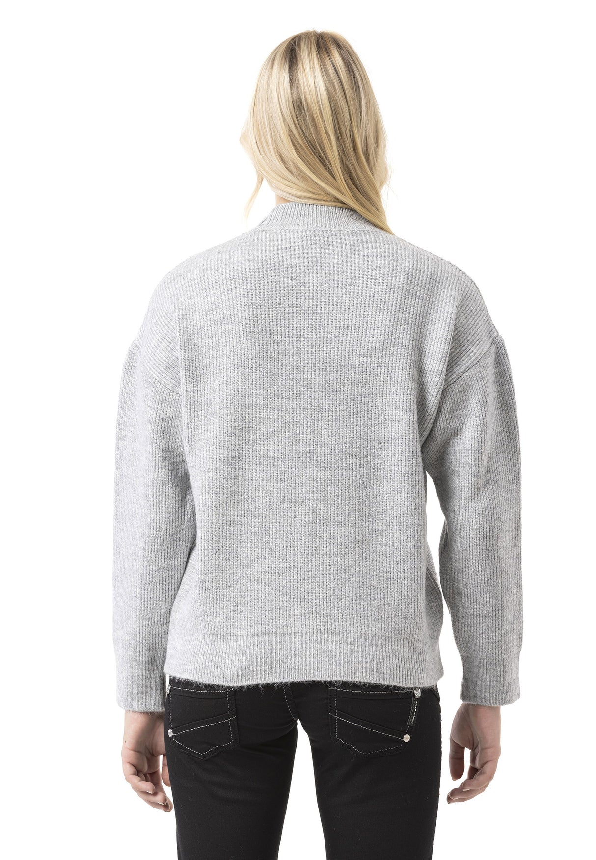 WP262 Women's Knit Sweater – Ribbed Sweater with Stand-Up Collar & Relaxed Fit