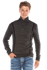 CP227 Fermuarlı Şal Yaka Çizgili Slim Fit Kazak