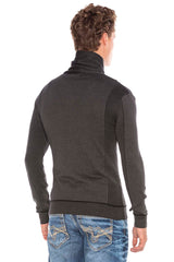 CP227 Fermuarlı Şal Yaka Çizgili Slim Fit Kazak