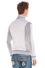 CP227 Fermuarlı Şal Yaka Çizgili Slim Fit Kazak