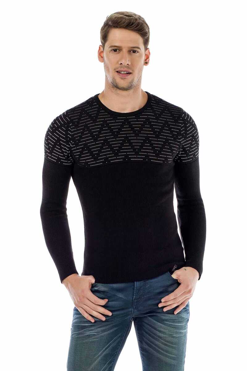 CP170 Bisiklet Yaka Desenli Slim Fit Erkek Triko