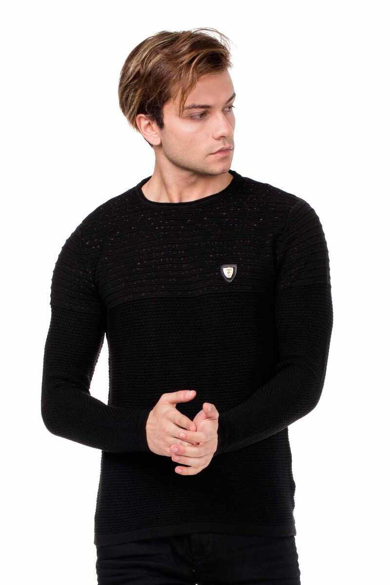 CP174 Bisiklet Yaka Desenli Triko Erkek Kazak