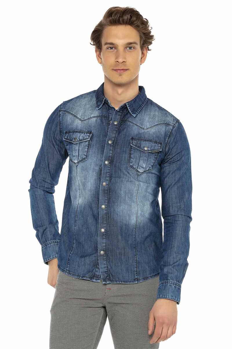 CH165 Denim Yıkamalı Cepli Slim Kot Gömlek