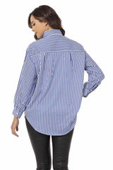WH122 Çizgili Oversize Kadın Gömlek