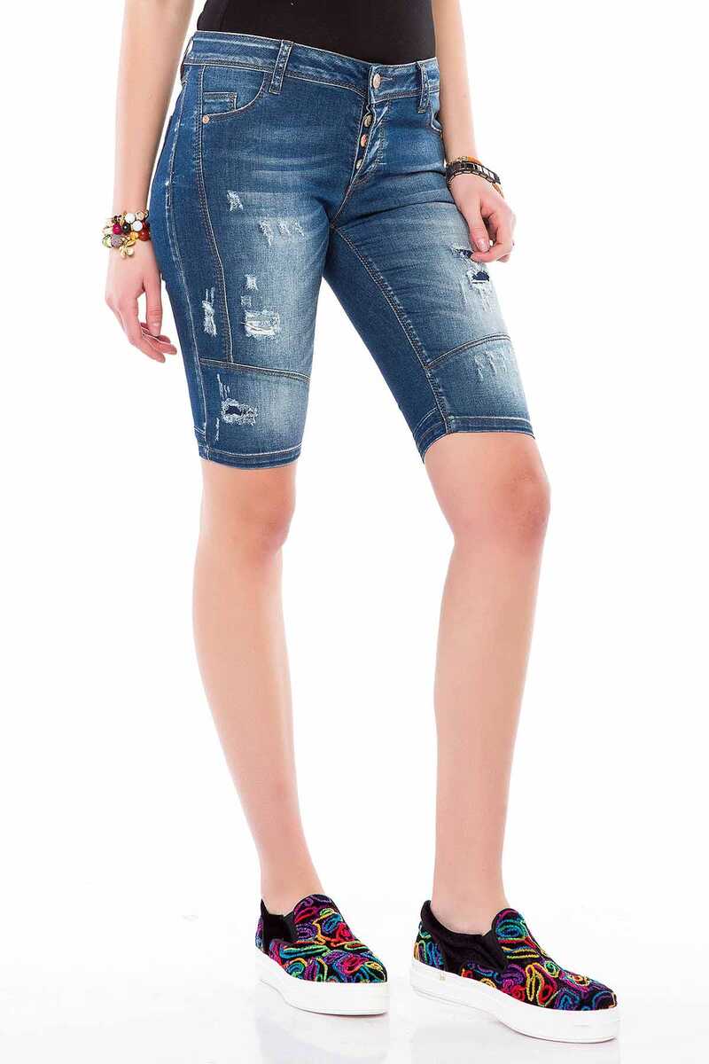 WK153 Kadın Aşınmış Slim  Fit Bermuda Şort