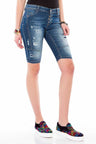 WK153 Kadın Aşınmış Slim  Fit Bermuda Şort