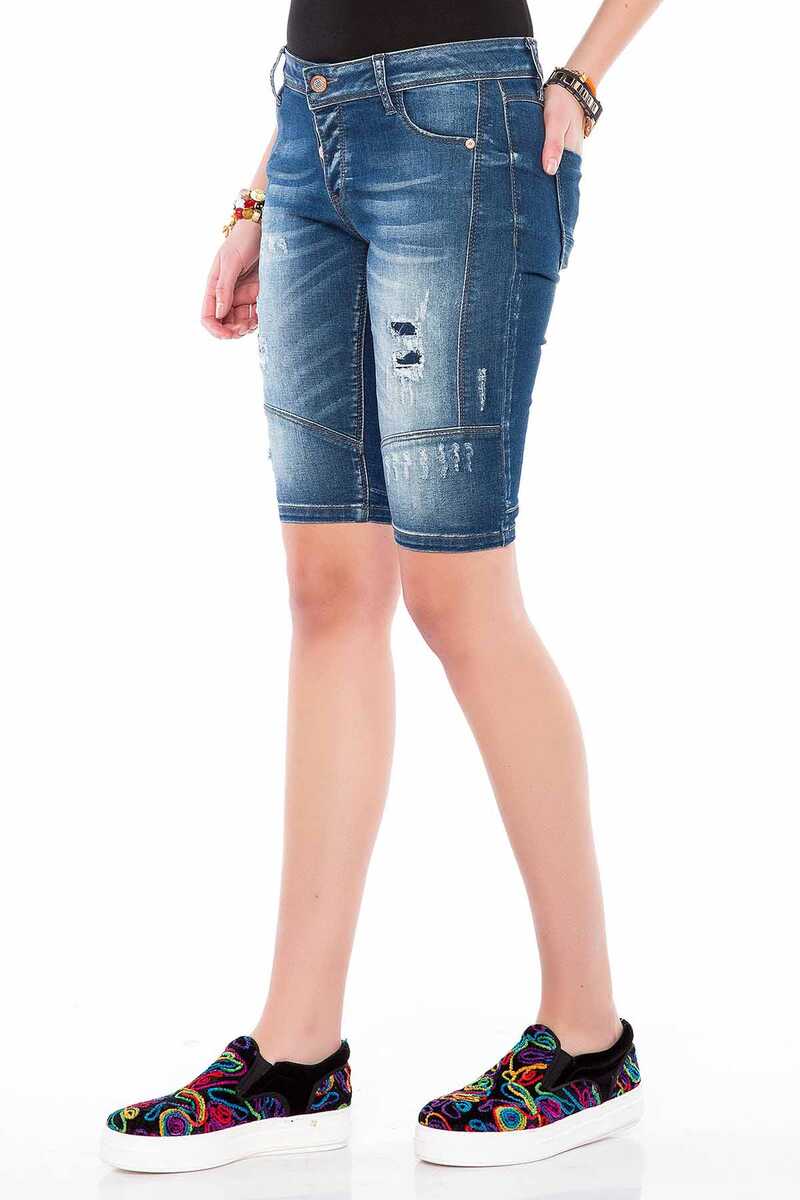 WK153 Kadın Aşınmış Slim  Fit Bermuda Şort