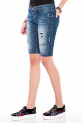 WK153 Kadın Aşınmış Slim  Fit Bermuda Şort