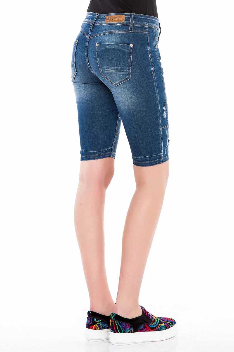 WK153 Kadın Aşınmış Slim  Fit Bermuda Şort