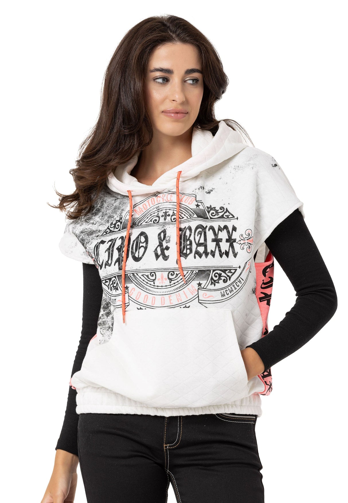 WT374  Kadın T-Shirt Sıfır Kol Hoodie